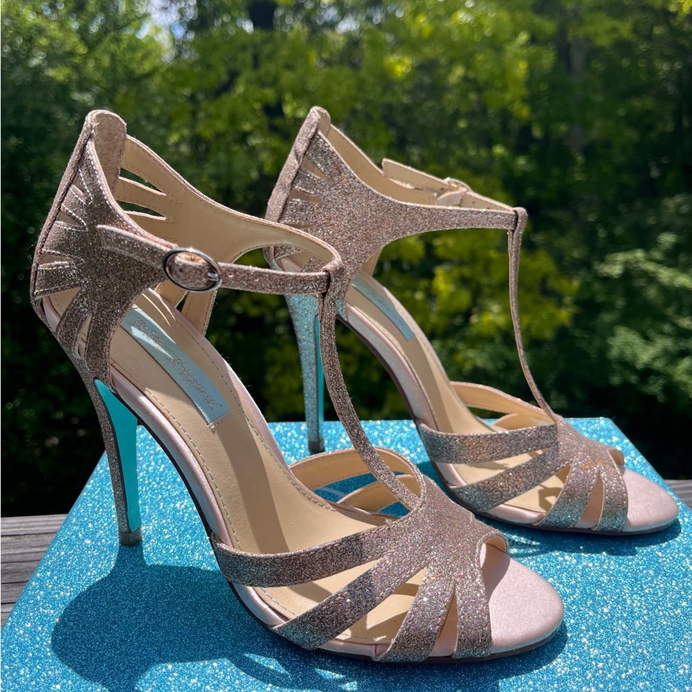 Betsey Johnson Blue, Champaign Gold T-Strap Heels